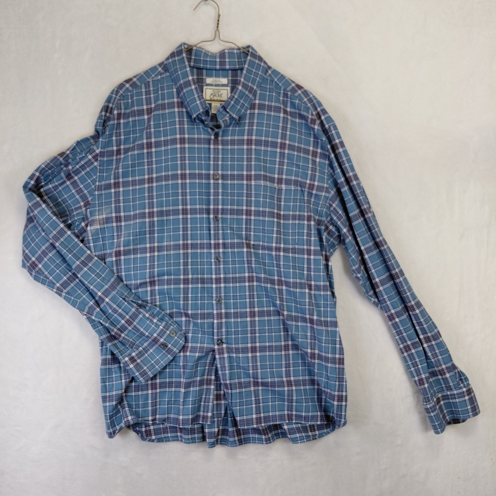 Jos A Bank 1905 Mens XXL Blue Plaid Stretch Tailored Fit Button Down Shirt